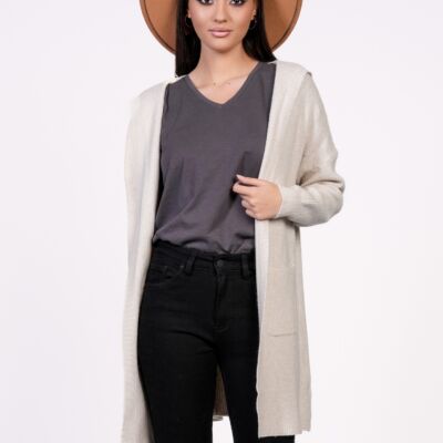 Black Friday 2022 Cardigan Nadine ivory din tricot cu buzunare