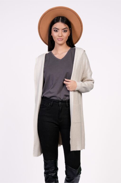 Black Friday 2022 Cardigan Nadine ivory din tricot cu buzunare