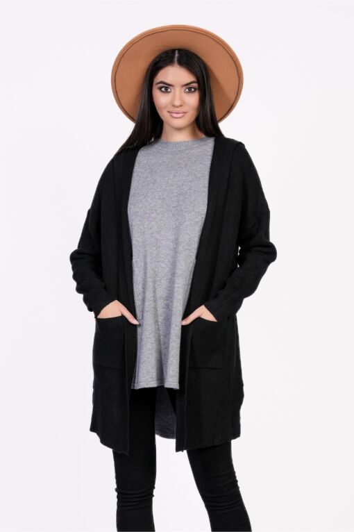 Black Friday 2022 Cardigan Nadine negru din tricot cu buzunare