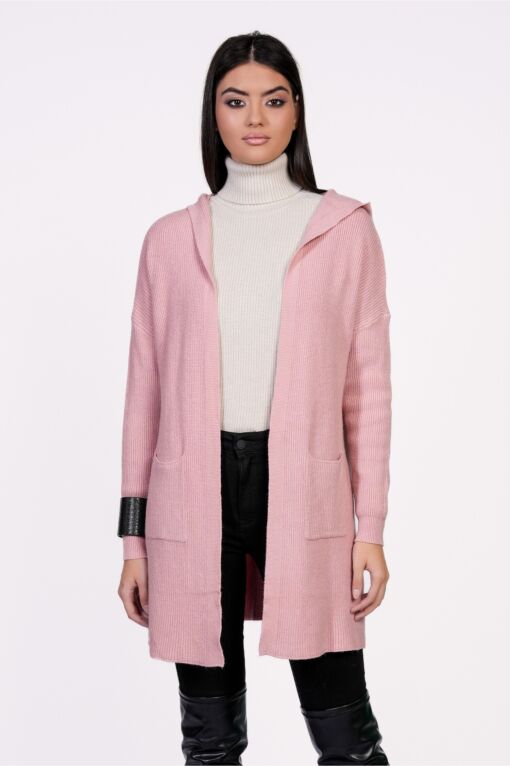 Black Friday 2022 Cardigan Nadine roz din tricot cu buzunare