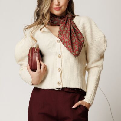 Black Friday Cardigan casual scurt din tricot ivory cu nasturi
