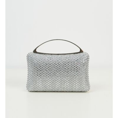 Black Friday 2022 Clutch argintiu cu strasuri si maner metalic