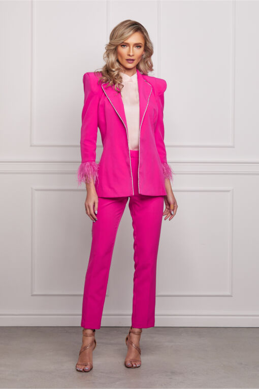 Black Friday 2022 Compleu Dy Fashion fucsia cu strasuri si pene