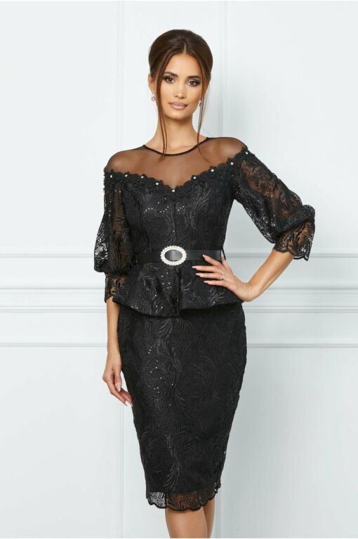 Black Friday 2022 Compleu Linda negru cu fusta si bluza din dantela