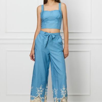 Black Friday 2022 Compleu Luiza albastru cu top si pantaloni