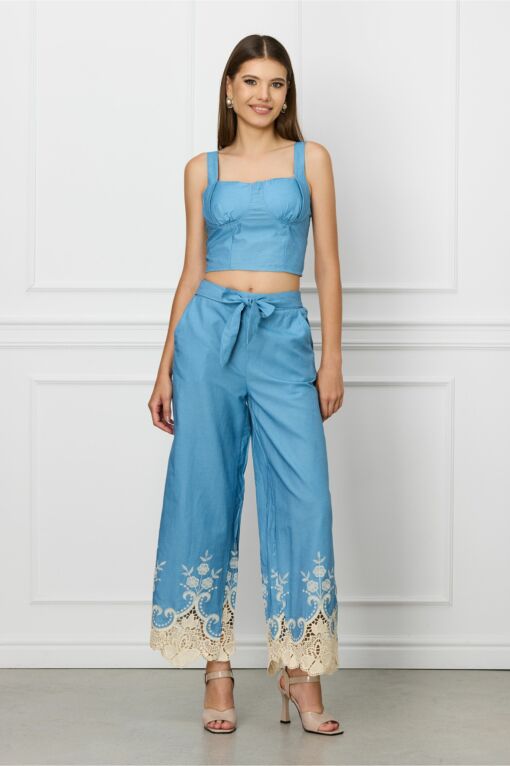 Black Friday 2022 Compleu Luiza albastru cu top si pantaloni