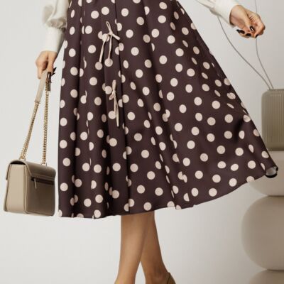 Black Friday Fusta DY Fashion midi maro cu buline si fundite in contrast