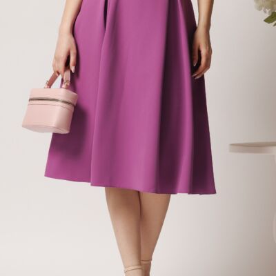 Black Friday Fusta DY Fashion midi office din stofa mov cu nasturi pe talie