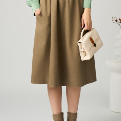 Black Friday Fusta DY Fashion office din jerse maro cu pliuri si curea in talie