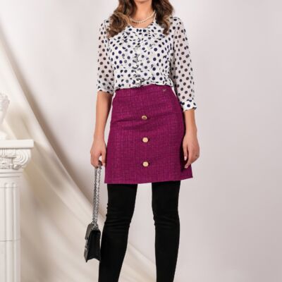 Black Friday 2022 Fusta Dy Fashion magenta scurta din tweed cu nasturi