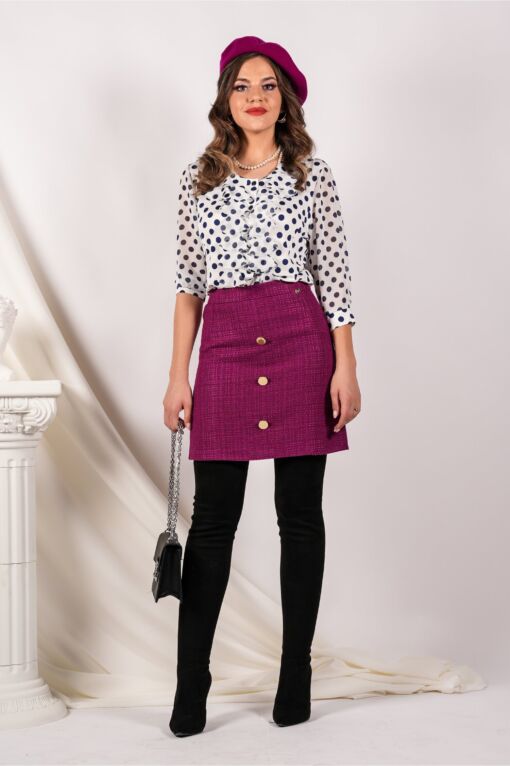 Black Friday 2022 Fusta Dy Fashion magenta scurta din tweed cu nasturi