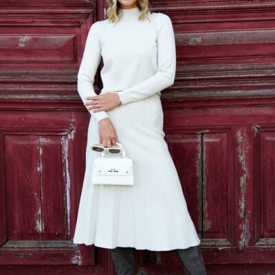 Black Friday Fusta Susie ivory midi din tricot