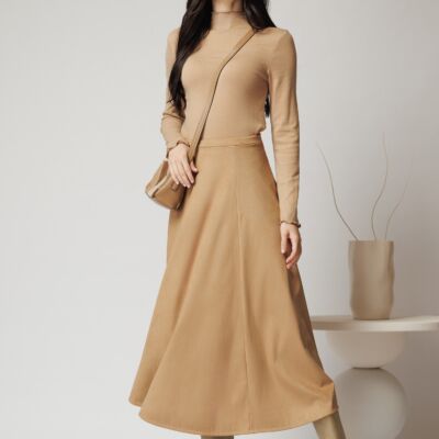 Black Friday Fusta midi din catifea maro camel