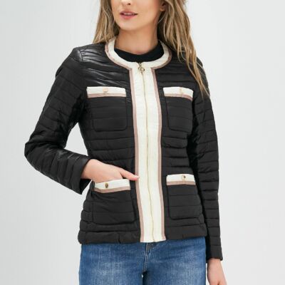 Black Friday 2022 Geaca Lavinia neagra cu benzi ivory-maro