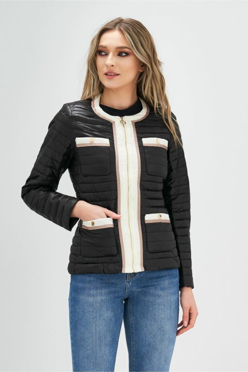 Black Friday 2022 Geaca Lavinia neagra cu benzi ivory-maro