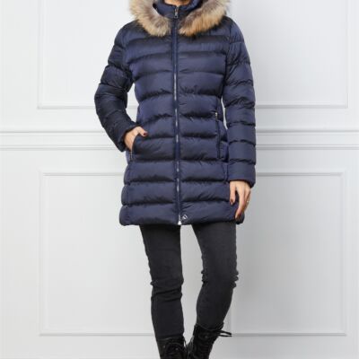 Black Friday Geaca bleumarin cu blanita naturala la gluga