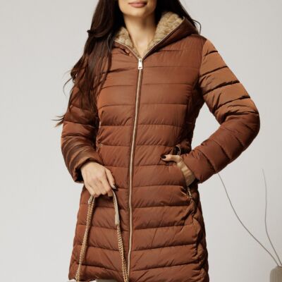 Black Friday Geaca dama caramizie cu gluga si blanita pe interior