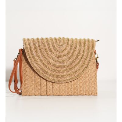 Black Friday Geanta plic maro cu margele aurii din paie