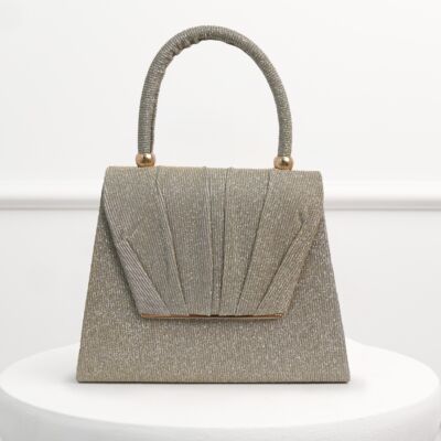 Black Friday Gentuta aurie din glitter cu detalii plisate si maner rotund