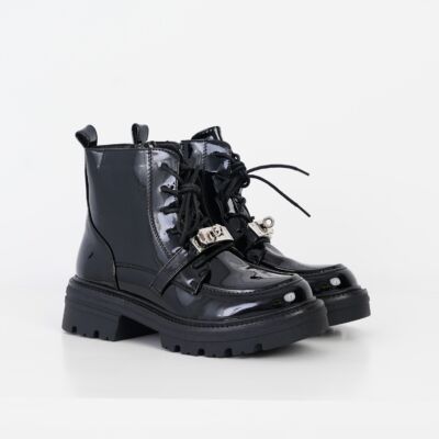 Black Friday Ghete casual din piele ecologica lacuita cu siret si catarama