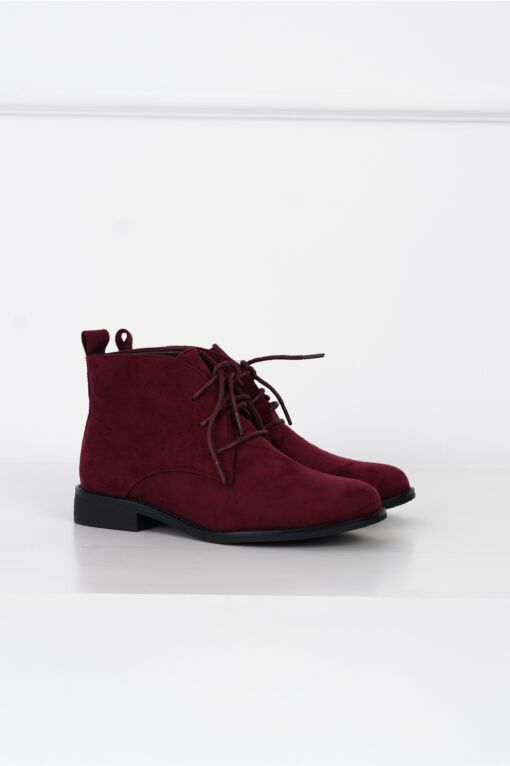 Black Friday Ghete din piele intoarsa ecologica bordo cu siret