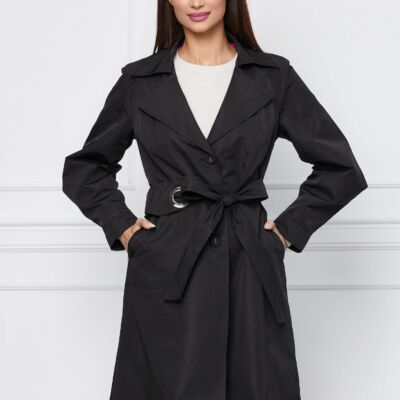 Black Friday 2022 Jacheta Alexa neagra cu rever crestat si cordon in talie