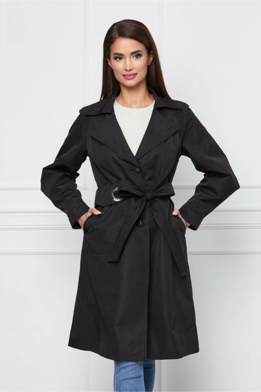Black Friday 2022 Jacheta Alexa neagra cu rever crestat si cordon in talie