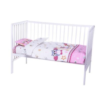 Black Friday 2022 Lenjerie bumbac patut copii Bebe Royal 120*60 - 3 piese - Bufnita Roz