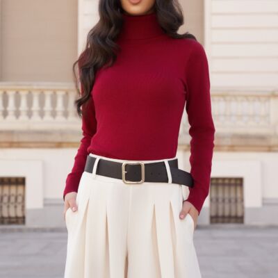 Black Friday Maleta Daniela burgundy cu guler intors