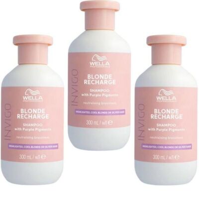 Black Friday 2022 Pachet 3 x Sampon cu Pigment Violet pentru Neutralizarea Tonurilor de Galben - Wella Professionals Invigo Blonde Recharge