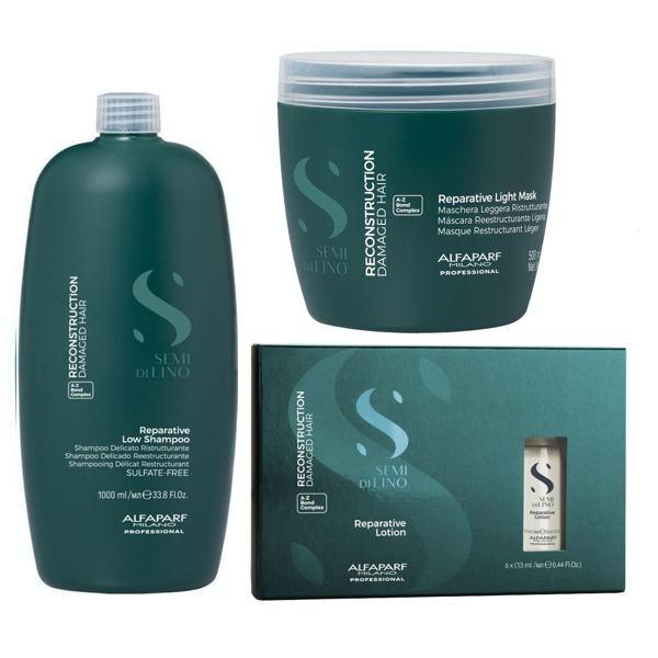 Black Friday 2022 Pachet Reparator pentru Par Fin Deteriorat - Alfaparf Semi di Lino Reconstruction Reparative A - Z Bond Complex: Sampon 1000 ml