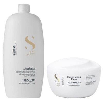 Black Friday 2022 Pachet de Stralucire pentru Par Normal - Alfaparf Milano Semi di Lino Diamond Illuminating: Sampon 1000 ml