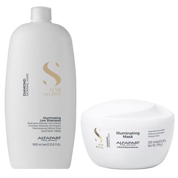 Black Friday 2022 Pachet de Stralucire pentru Par Normal - Alfaparf Milano Semi di Lino Diamond Illuminating: Sampon 1000 ml