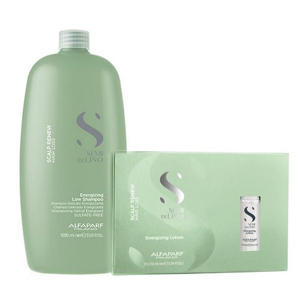 Black Friday 2022 Pachet impotriva Caderii Parului - Alfaparf Milano Semi Di Lino Scalp Renew Hair Loss: Sampon 1000 ml + Lotiune 12 x 10 ml