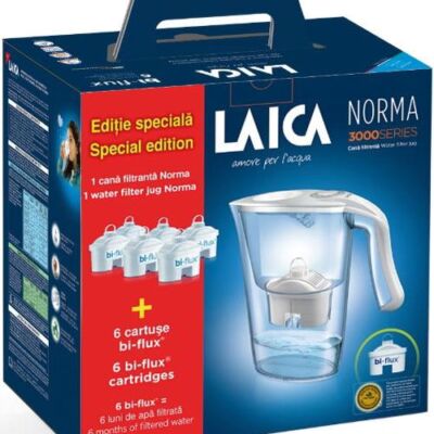 Black Friday 2022 Pachet promotional Laica 6 cartuse Bi-flux + Cana filtrare apa Norma J9570A1 (Alb)