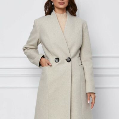 Black Friday 2022 Palton Leonard Collection bej cu buzunare