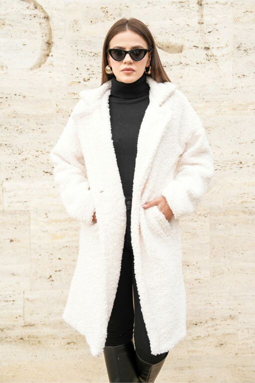 Black Friday Palton Tania alb din blanita
