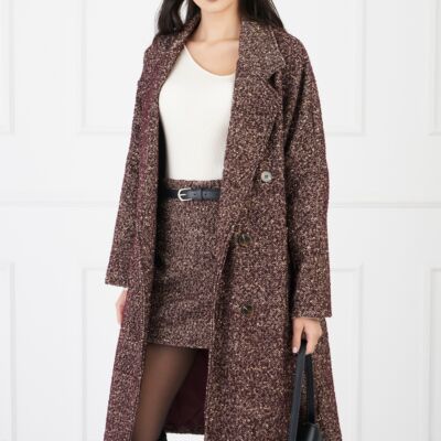 Black Friday Palton Vera oversize burgundy cu imprimeu pepit bej