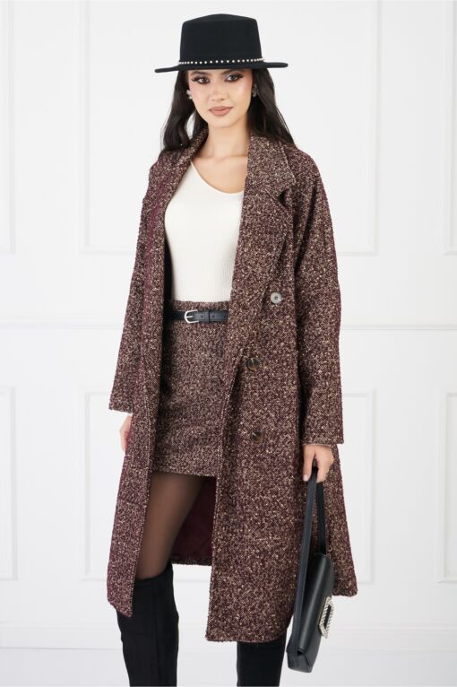 Black Friday Palton Vera oversize burgundy cu imprimeu pepit bej