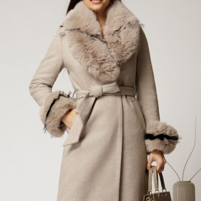Black Friday Palton dama bej cu blanita detasabila in 2 culori