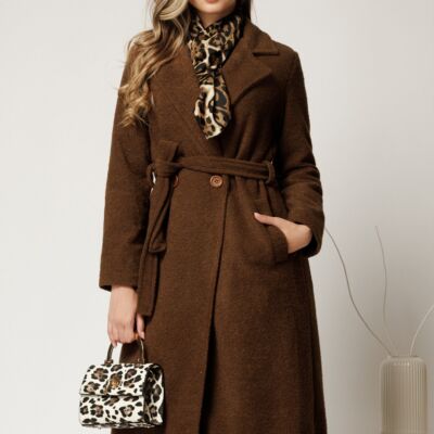 Black Friday Palton maro din bucle cu croi drept si cordon in talie