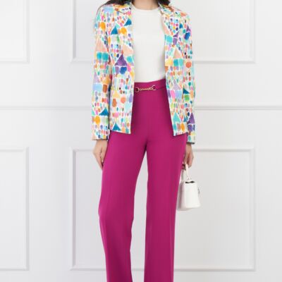 Black Friday 2022 Pantaloni DY Fashion magenta evazati cu accesoriu in talie
