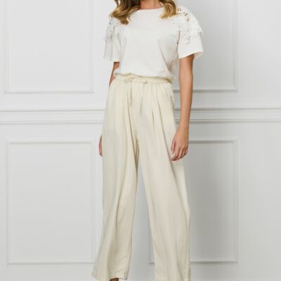 Black Friday Pantaloni Dani ivory lejeri cu buzunare