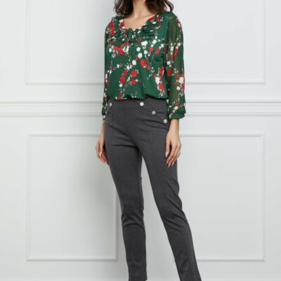 Black Friday 2022 Pantaloni Dy Fashion gri cu nasturi decorativi