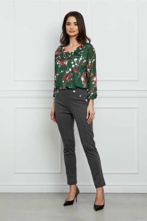 Black Friday 2022 Pantaloni Dy Fashion gri cu nasturi decorativi