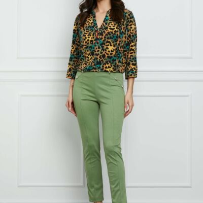 Black Friday Pantaloni Dy Fashion verde fistic cu nasturi decorativi