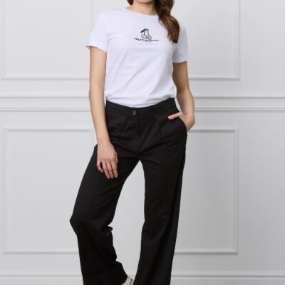 Black Friday Pantaloni Eva negri cu baza intoarsa din satin