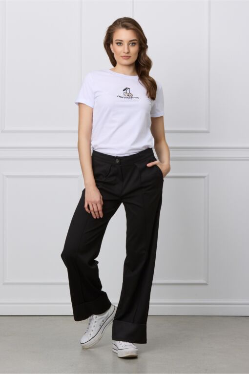 Black Friday Pantaloni Eva negri cu baza intoarsa din satin