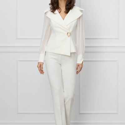 Black Friday Pantaloni Ginette albi cu dunga