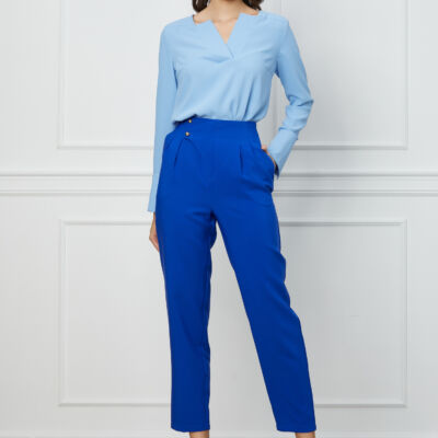 Black Friday 2022 Pantaloni LaDonna albastru royal cu pliuri in talie